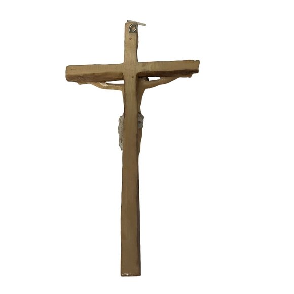 Christian Crucifix Cross INRI Resin Wall Hanger White Gold Crucifixion 10" x‎ 5" - Picture 3 of 3